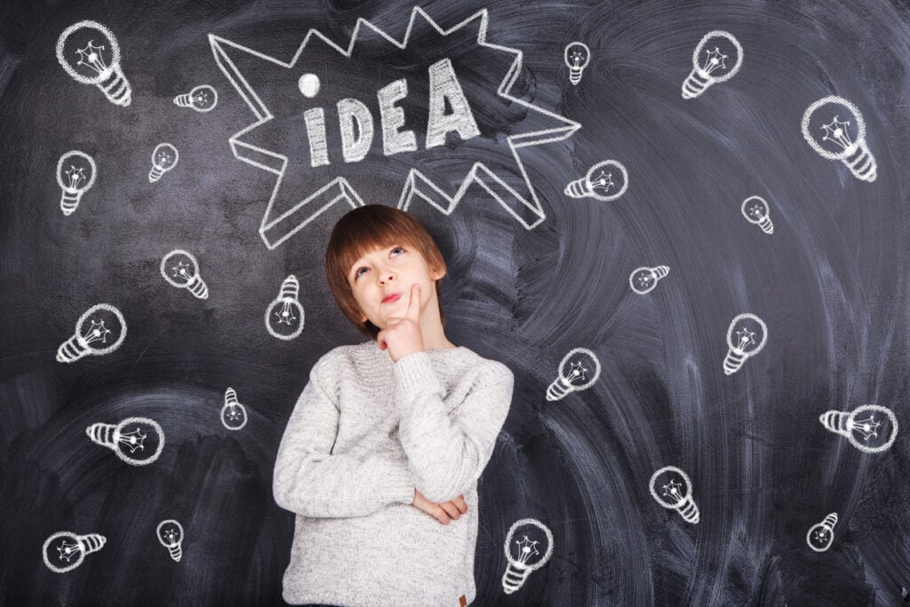 Thoughts of children against the black chalkboards